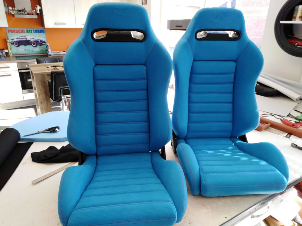 Autositze beziehen K.M. Lederdesign recaro sitz blau lederverarbeitung beziehen polstern